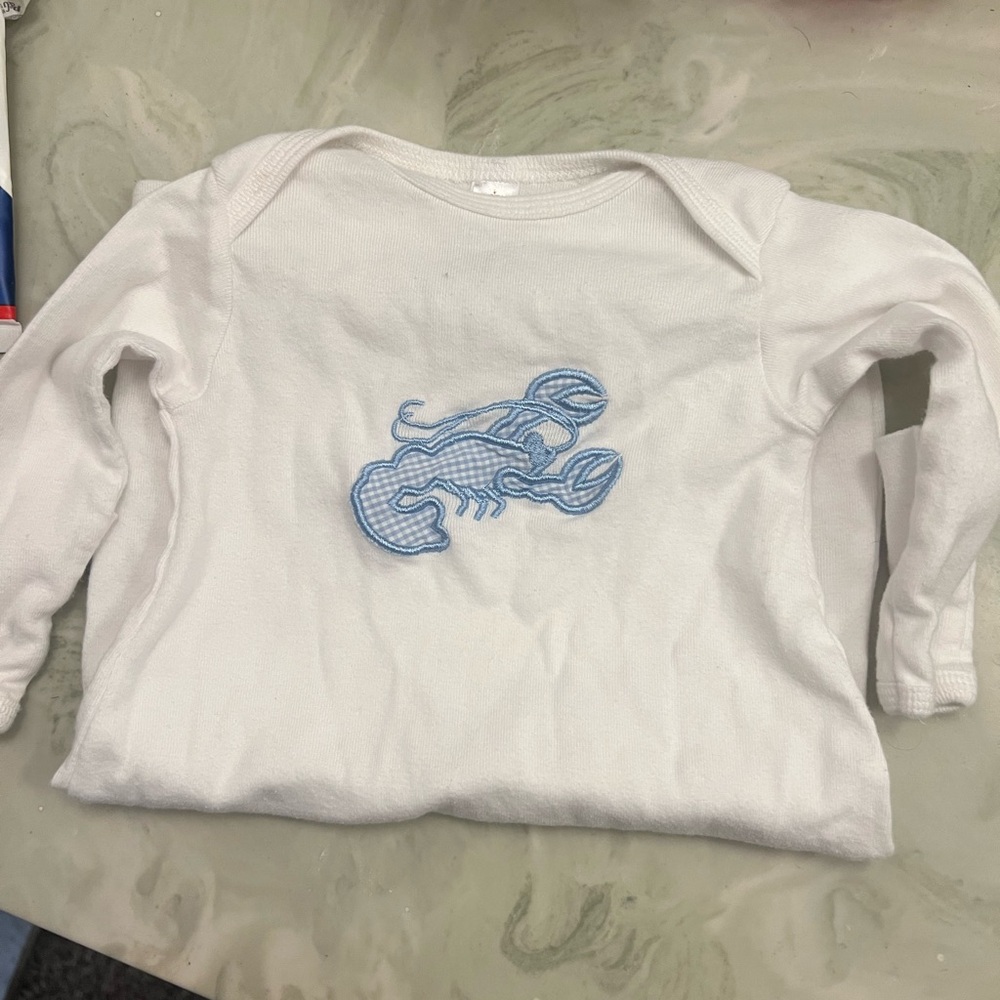 Kids White Bodysuit with Blue Lobster Design